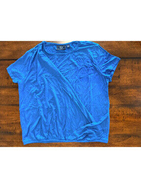 G by Giuliana Blue Draped Surplice Short Sleeve Top Stretch Size Small
